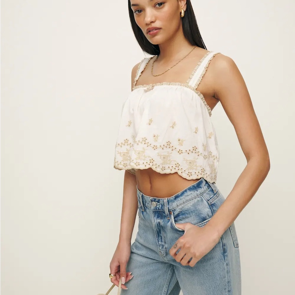 Reformation Paige Too White and Beige Women's Top Size Small NWOT